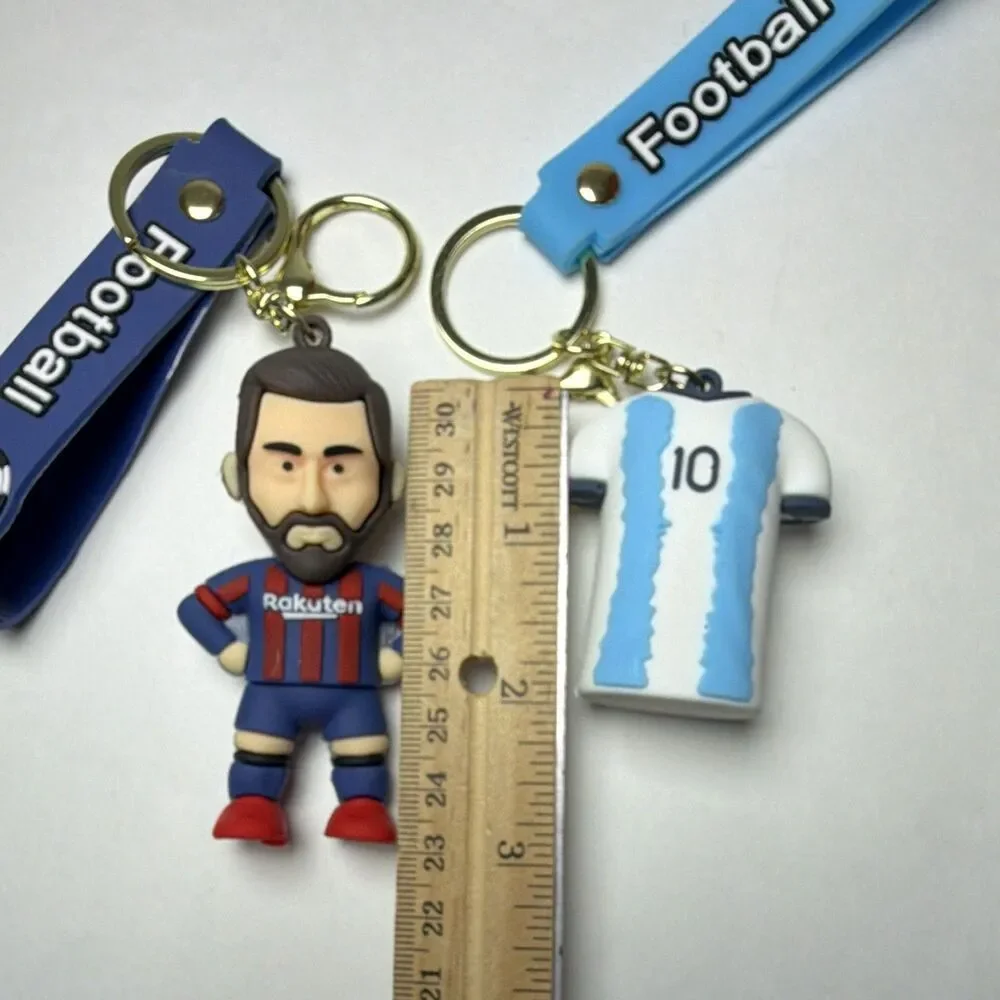 Messi Football Keychain Set w/ Figure & #10 Jersey Charms, Blue Straps